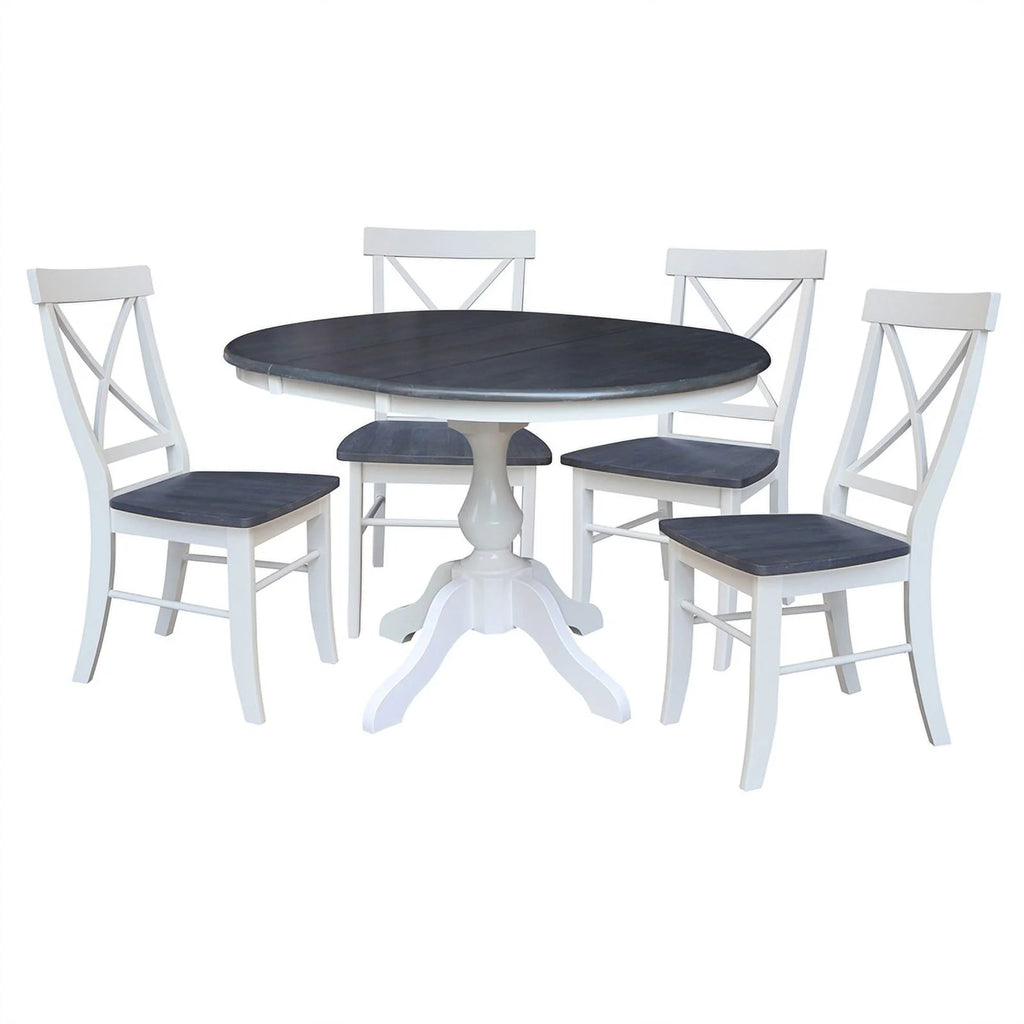Round Wood Extension Dining Table with 4 Chairs X337