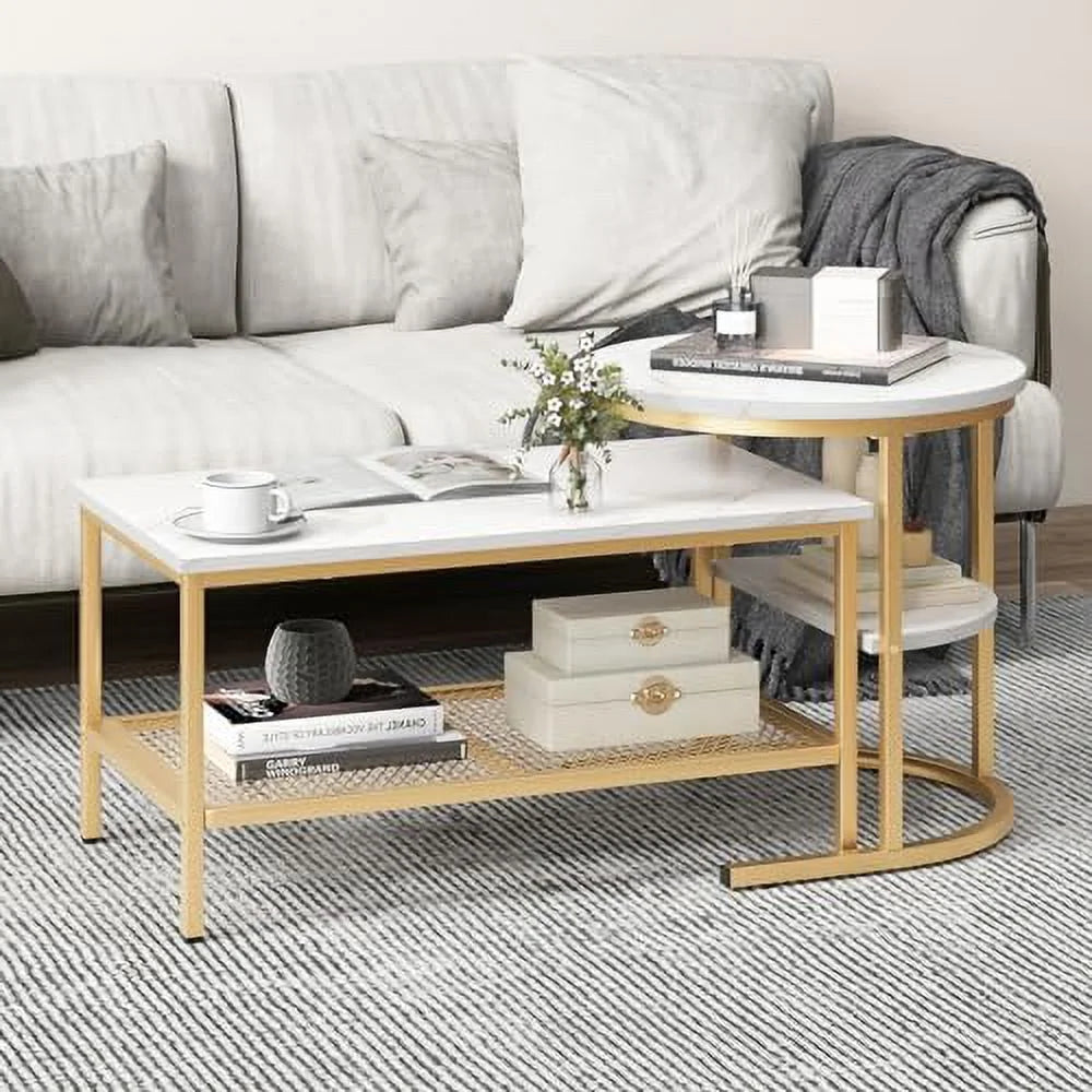 2 PCS Faux Marble Top Coffee Table Set G9003