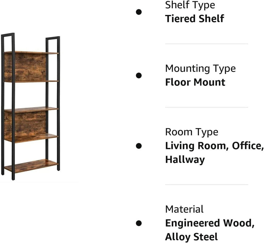 5 Shelf Rustic Brown and Black Bookshelf P739709