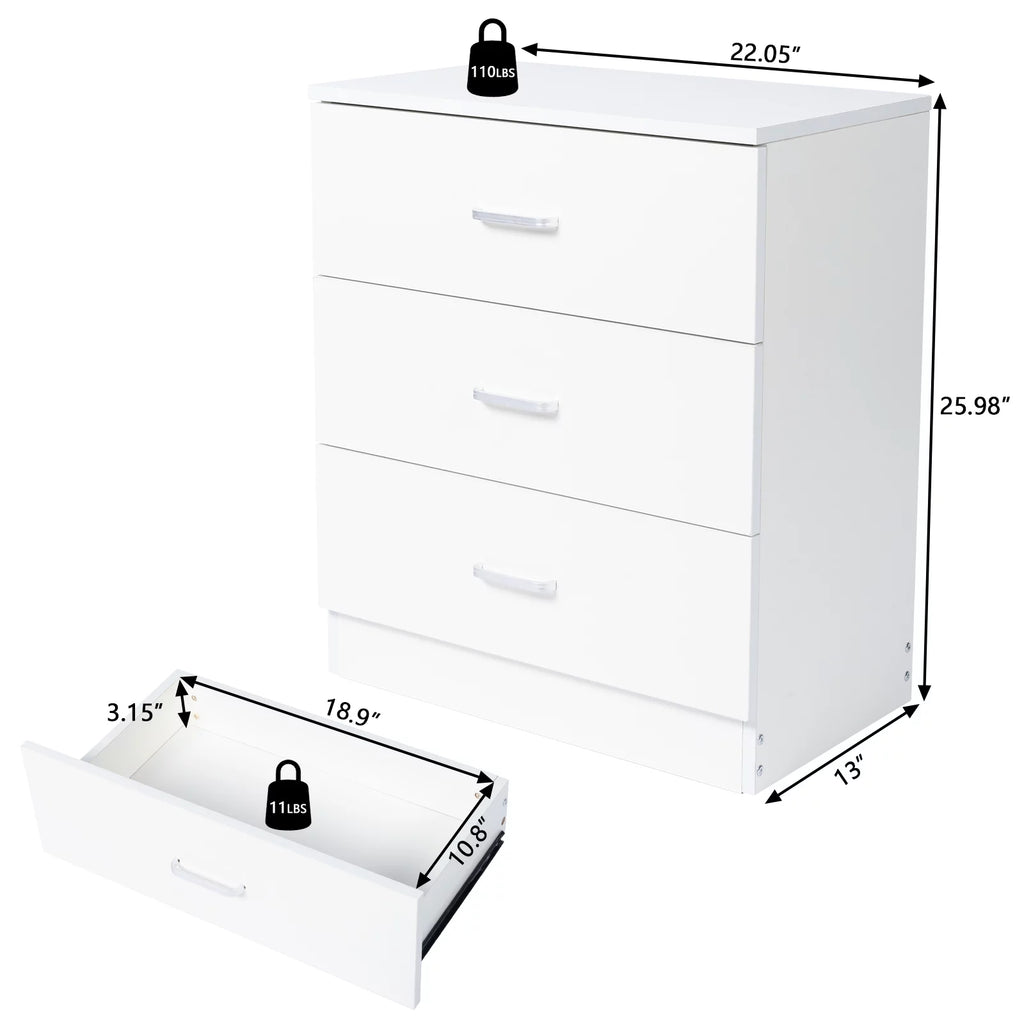 White 3 Drawer Dresser Chest with Storage I203932
