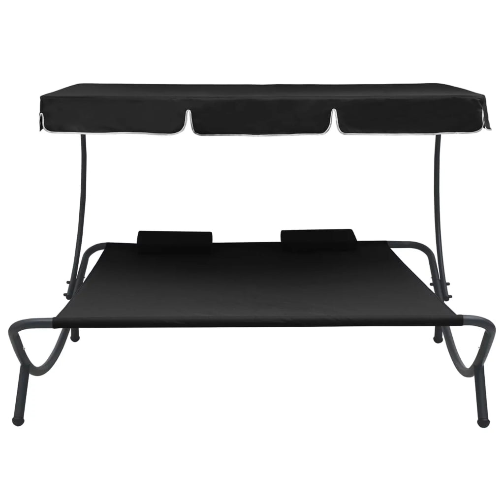 Patio Bed with Canopy and Pillows Black P475381