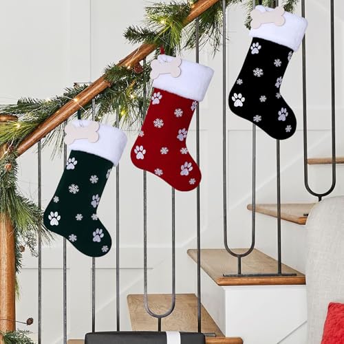 Black Pet Christmas Stockings with Wooden Bone Tag W22939