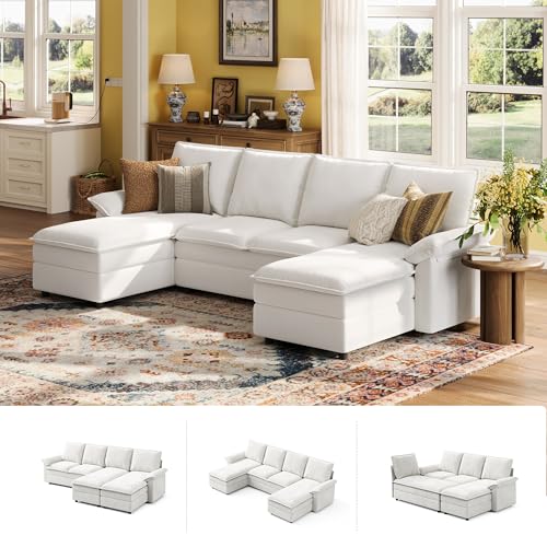 Beige Chenille U Shaped Modular Sectional Sofa with Chaise L1532