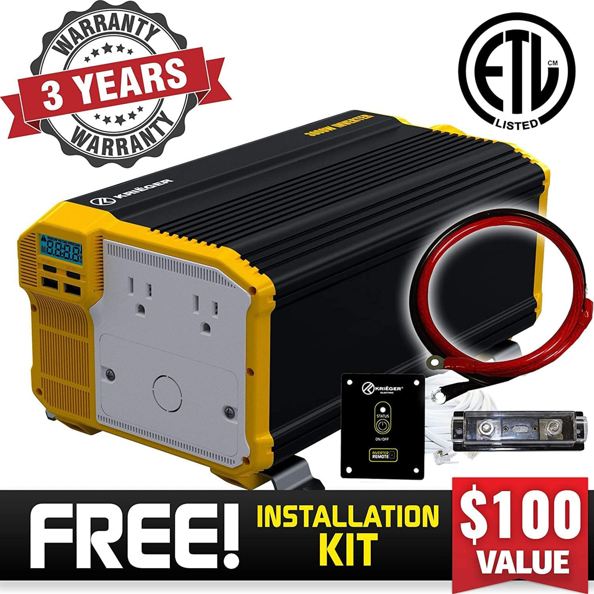 3000 Watts Power Inverter 12V to 110V Modified Sine Wave Dual AC Outlets Hardwire Kit I4082