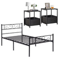 3-Piece Bedroom Set with Twin Bed Frame and 2 Black Nightstands S55713