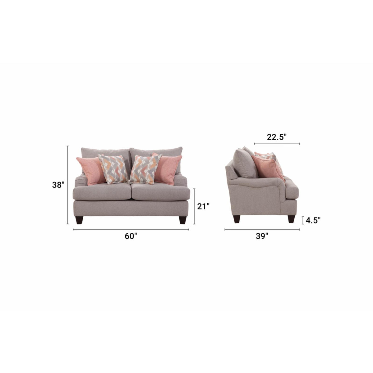 Woven Chenille Rolled Arm Loveseat with 4 Accent Pillows T99821