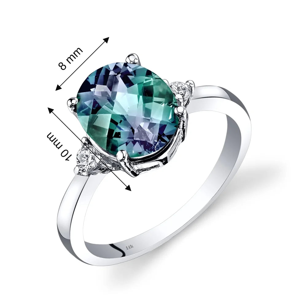 Oval-Cut Created Alexandrite and Diamond Accent 14kt White Gold Ring L263