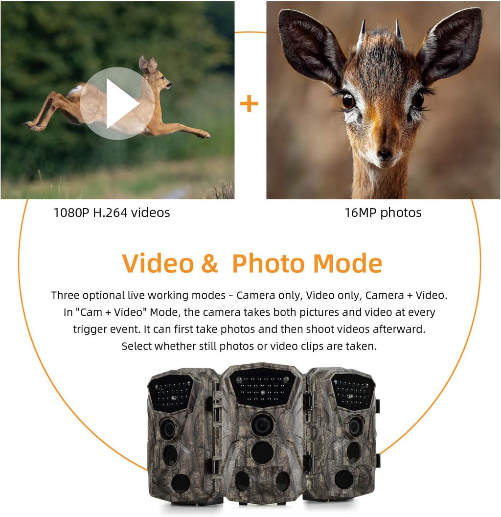 2 Pack 18MP 1080P Game Hunting Scouting Camera with 3 Infrared Sensors Motion Activated Night Vision 2.4" LCD F586349