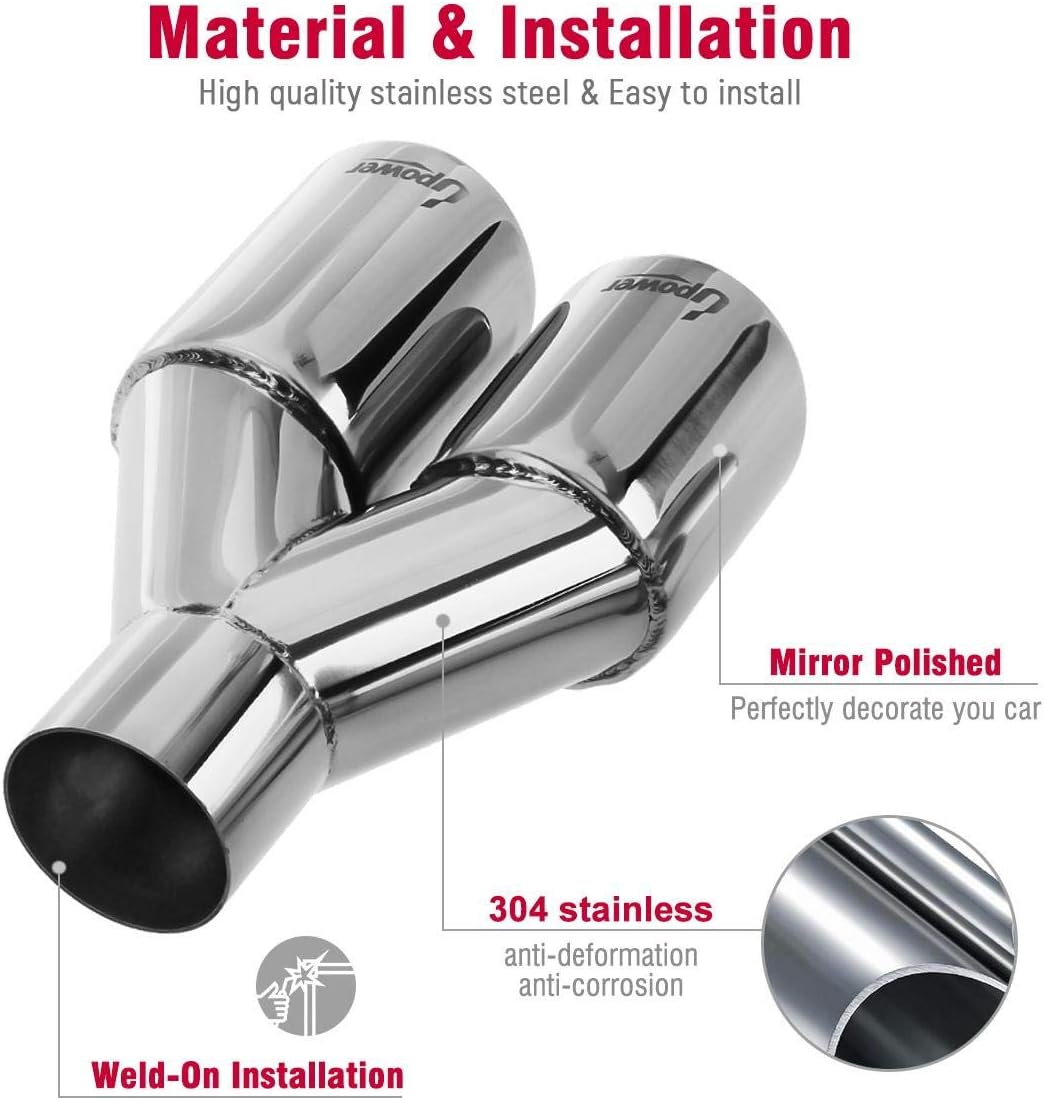 2PCS 2.25 Inlet 3 Outlet 304 Stainless Steel Exhaust Tailpipe Tips J570