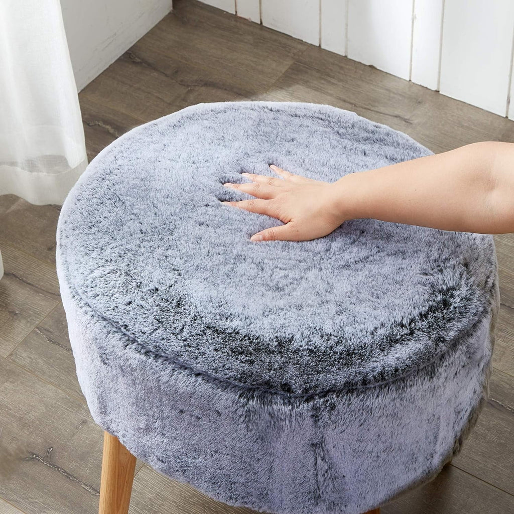 Black Faux Fur Oval Ottoman E843691