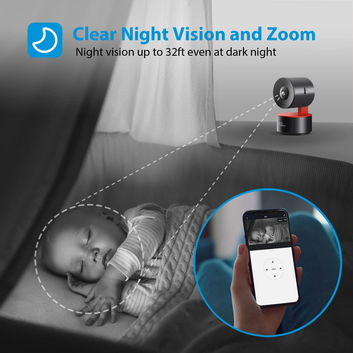 1080P WiFi Security Camera Indoor with Night Vision 2 Way Audio, Pack of 2 D47544