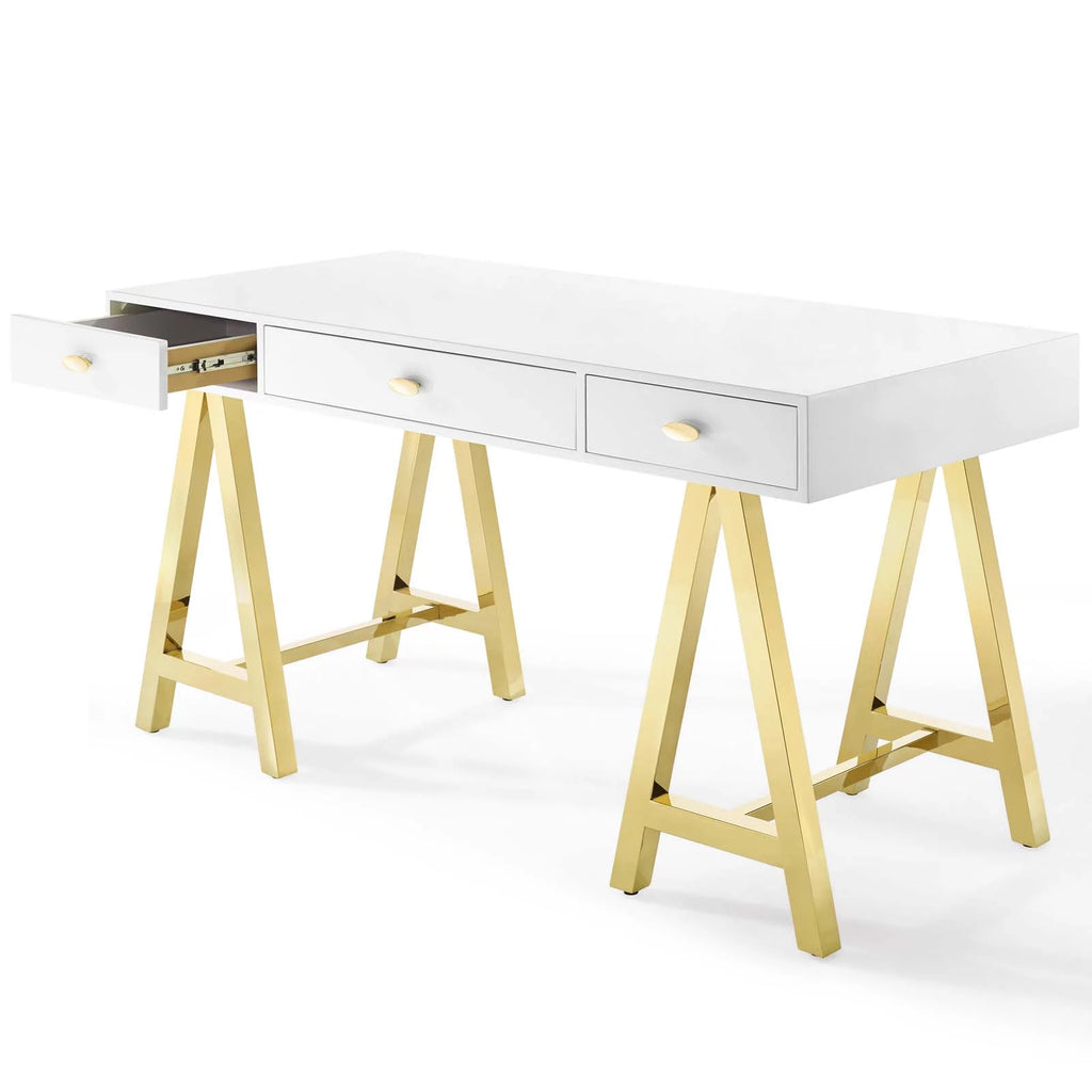 Wood Metal Gold White Computer Work Desk R903