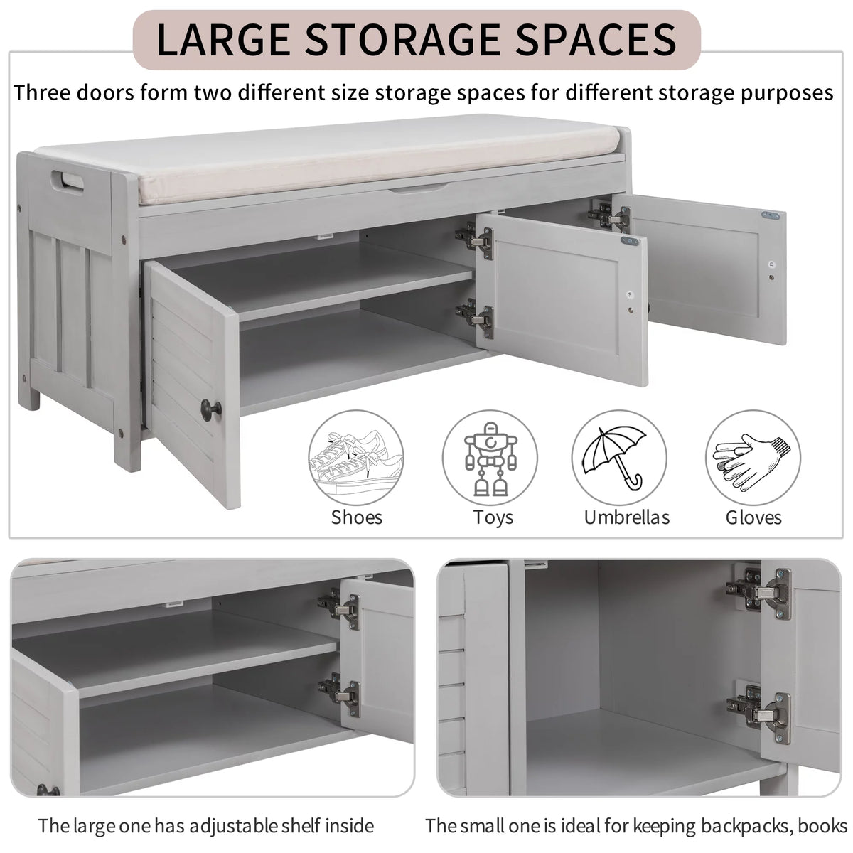 Gray Wash Storage Bench with Cushion T92778