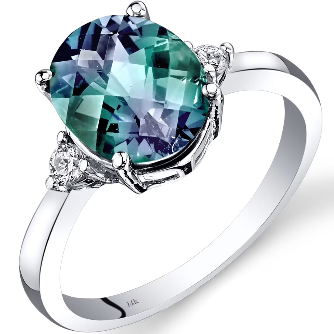 Oval-Cut Created Alexandrite and Diamond Accent 14kt White Gold Ring L263