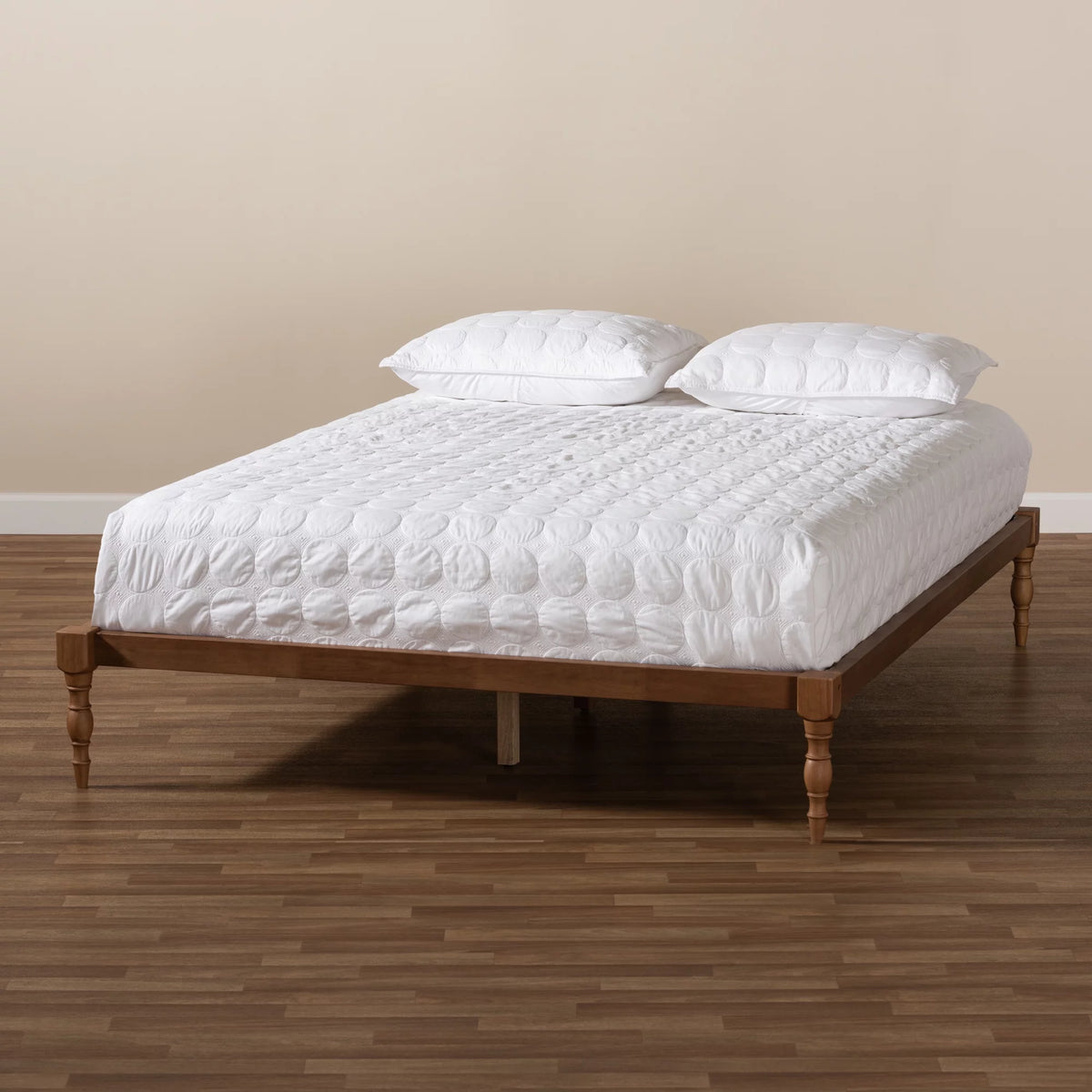 Walnut Brown Wood Queen Size Platform Bed Frame R94301