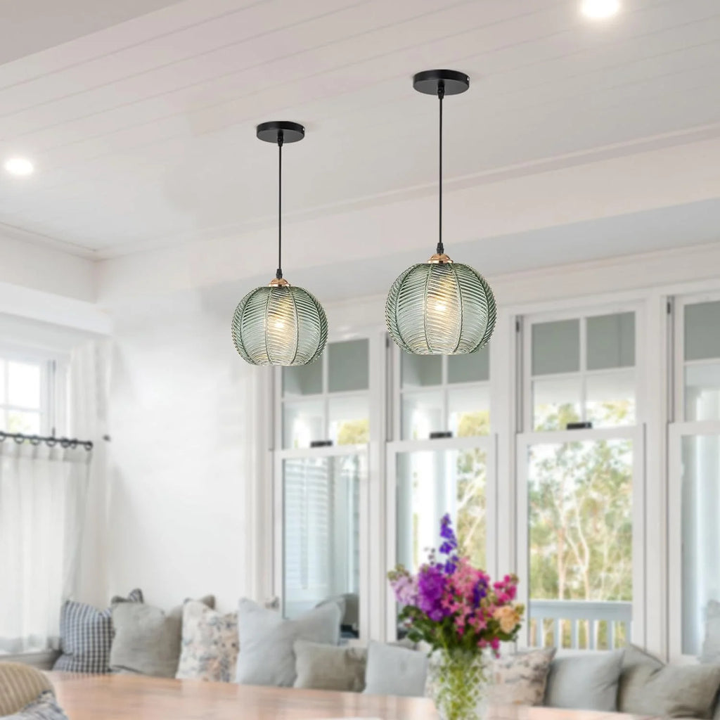 Green Glass Pendant Light Fixtures 2-Pack E2473
