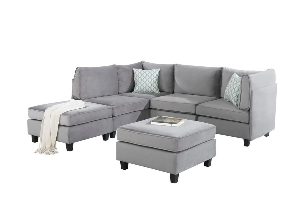 Gray Velvet 6Pc Modular Sectional Sofa C3180