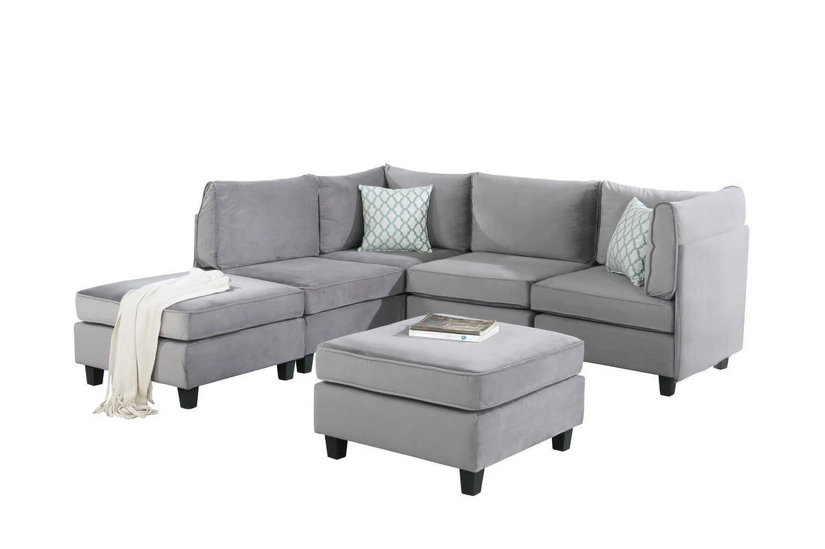 Gray Velvet 6Pc Modular Sectional Sofa C3180