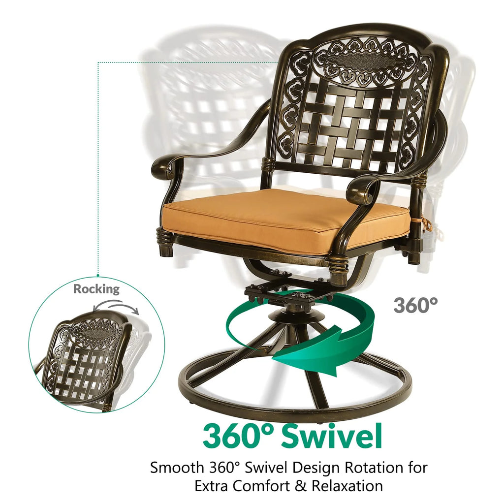 5-Piece Cast Aluminum Outdoor Patio Dining Set with 4 Swivel Chairs and Round Table E5293