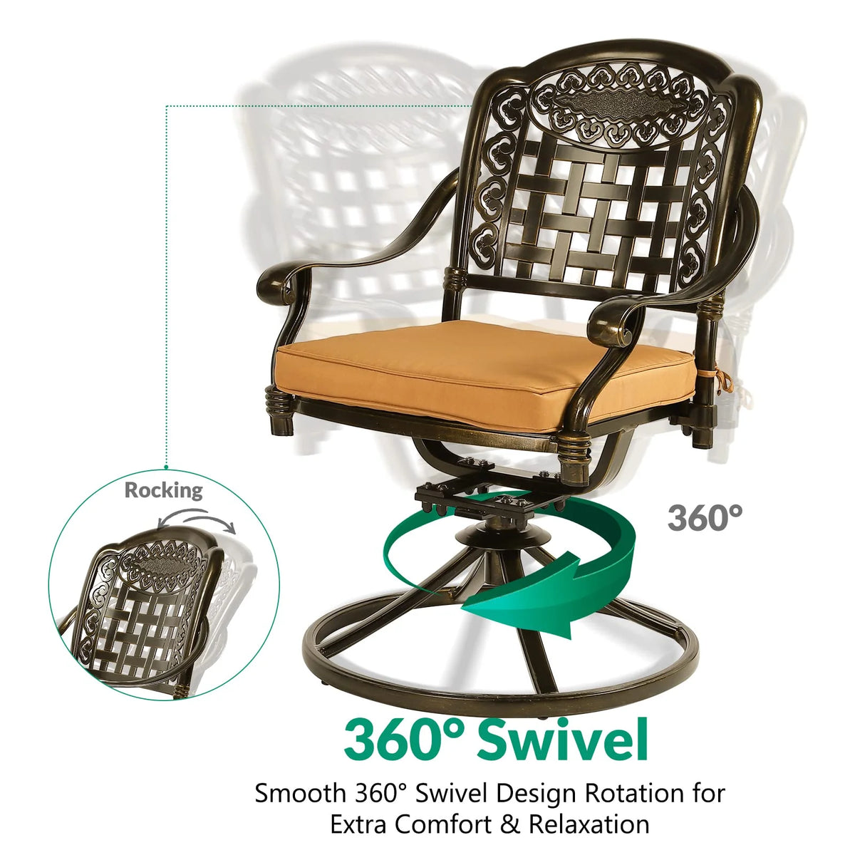 5-Piece Cast Aluminum Outdoor Patio Dining Set with 4 Swivel Chairs and Round Table E5293