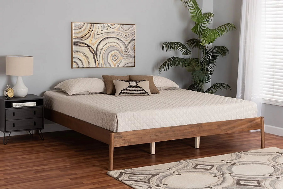 Ash Walnut Finished Wood Queen Size Bed Frame F8924