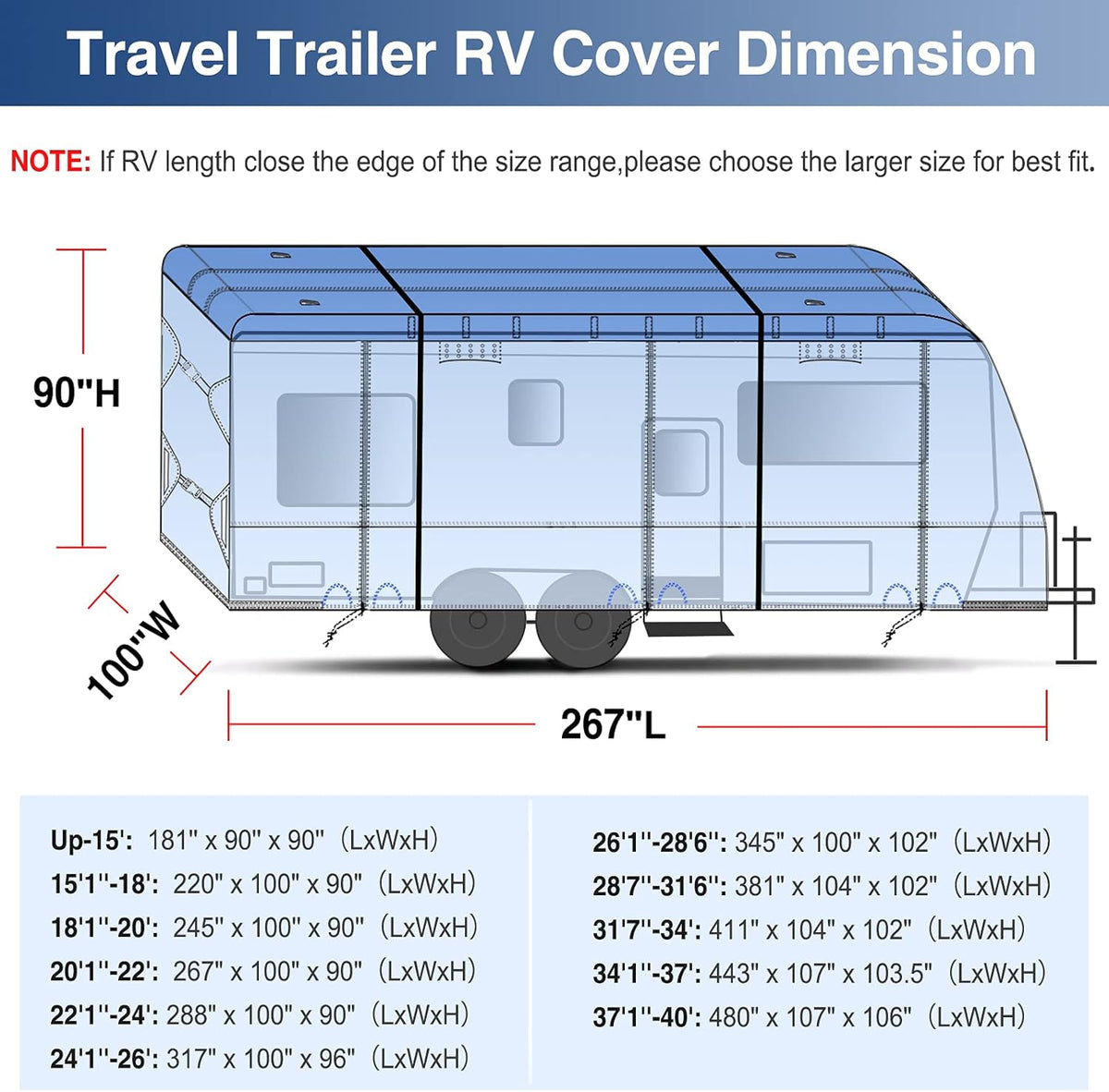 500D Waterproof Travel Trailer Cover with 4 Tire Covers, Tongue Jack Cover C618