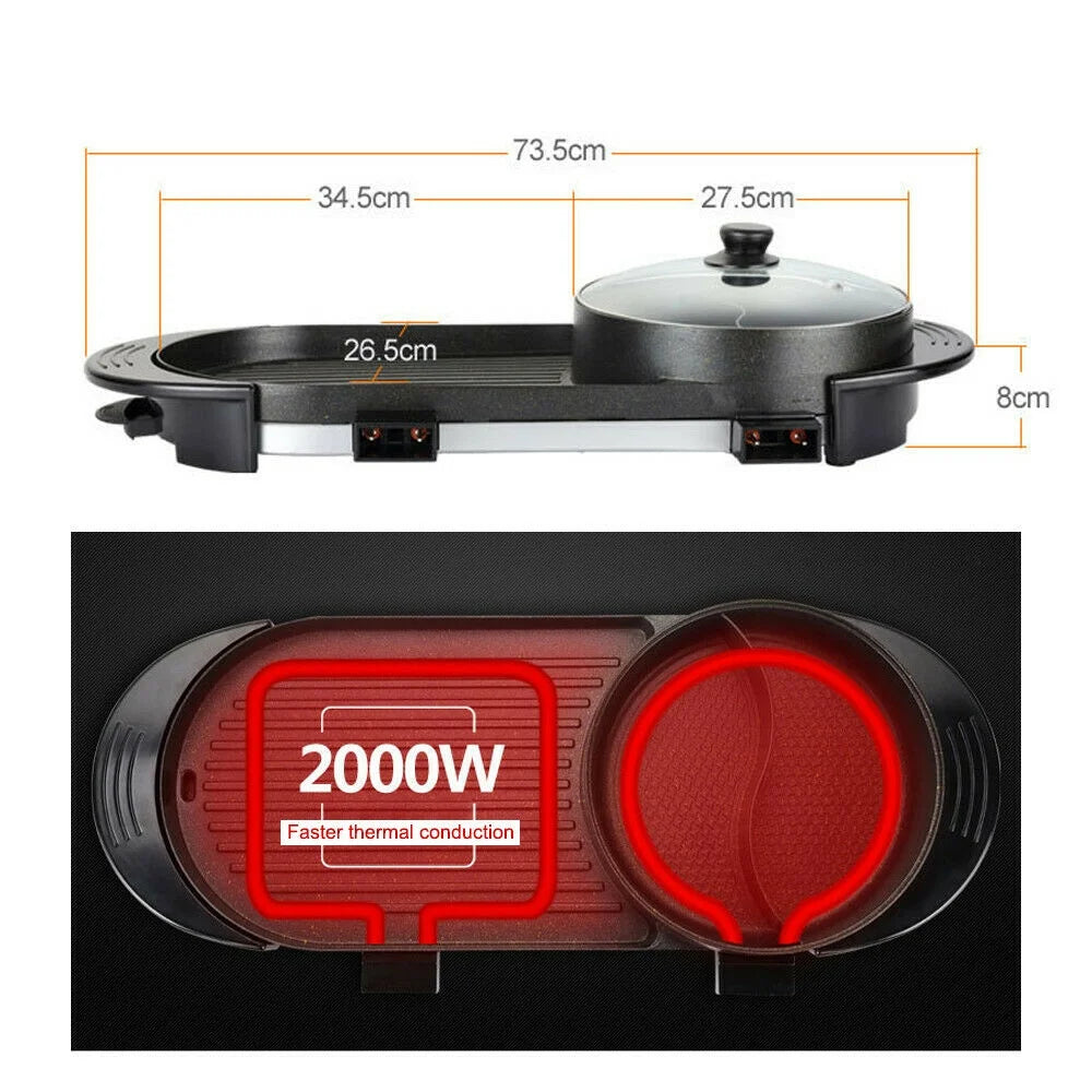 2 in 1 Portable Electric Hot Pot Barbecue Grill Non-Stick Pan R221349