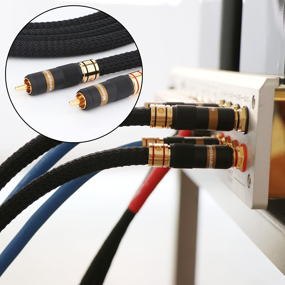 Pair 2-Male to 2-Male RCA Cable, OFC Copper Silver Plated Interconnect Wires I25814