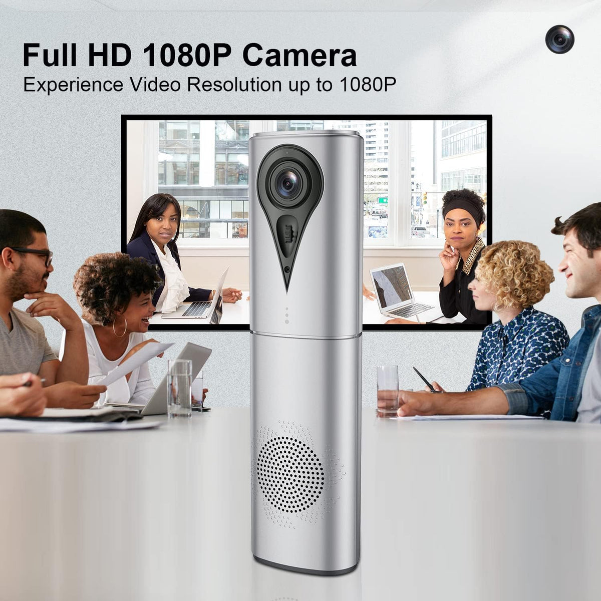 Conference Webcam Camera with Microphone & Speaker, HD 1080p, 110 Wide Angle Lens J727986