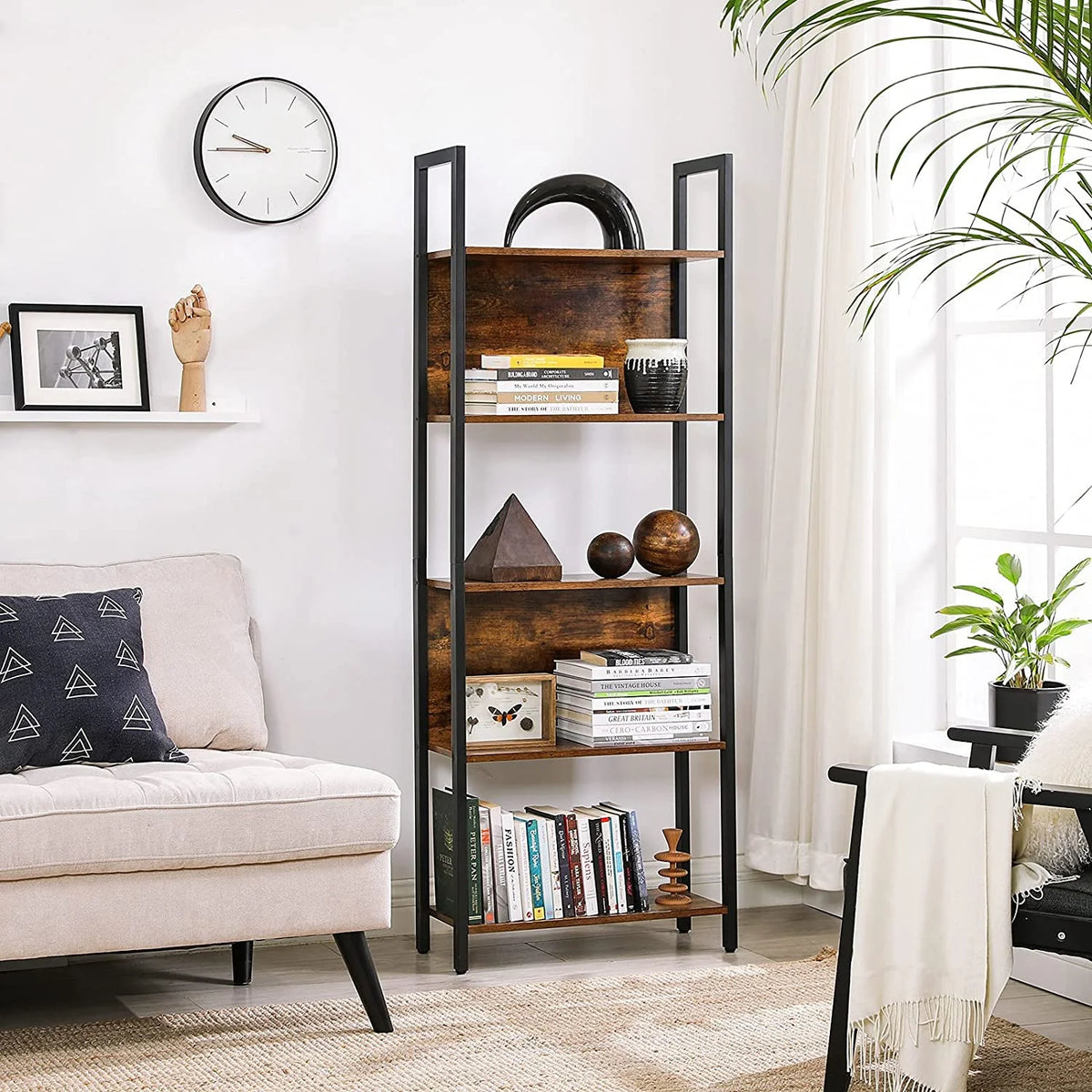 5 Shelf Rustic Brown and Black Bookshelf P739709