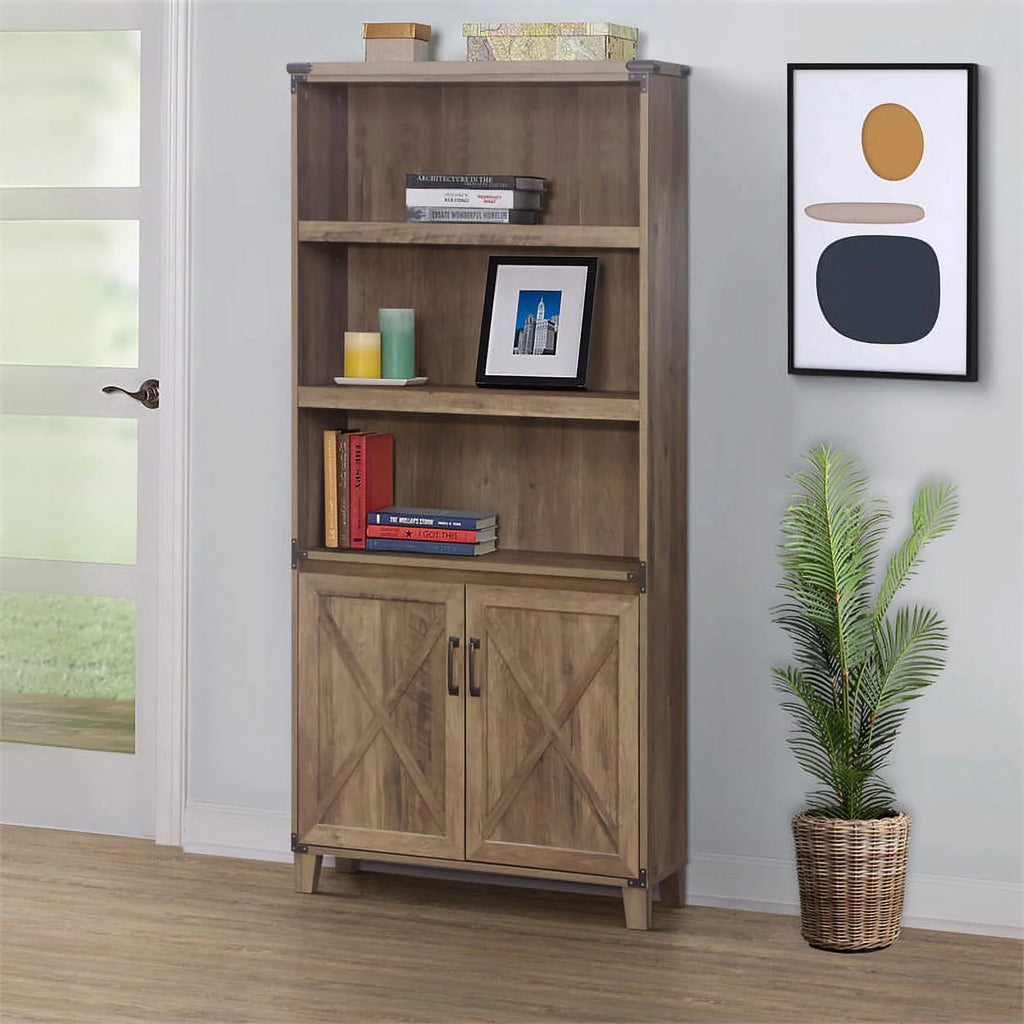 Rustic Oak 2-Door Engineered Wood Bookcase O979785