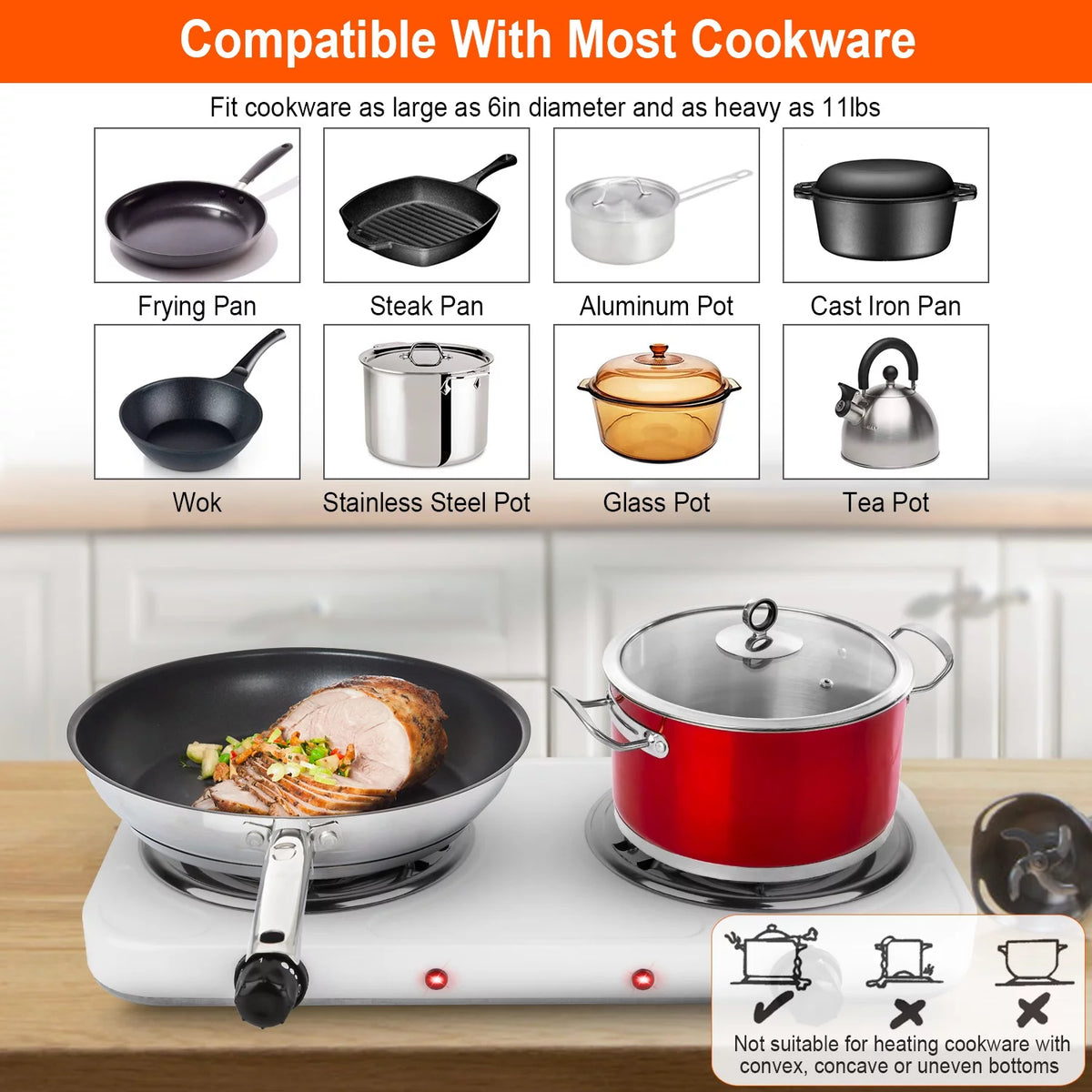 2000W Portable Electric Double Burner White F83782