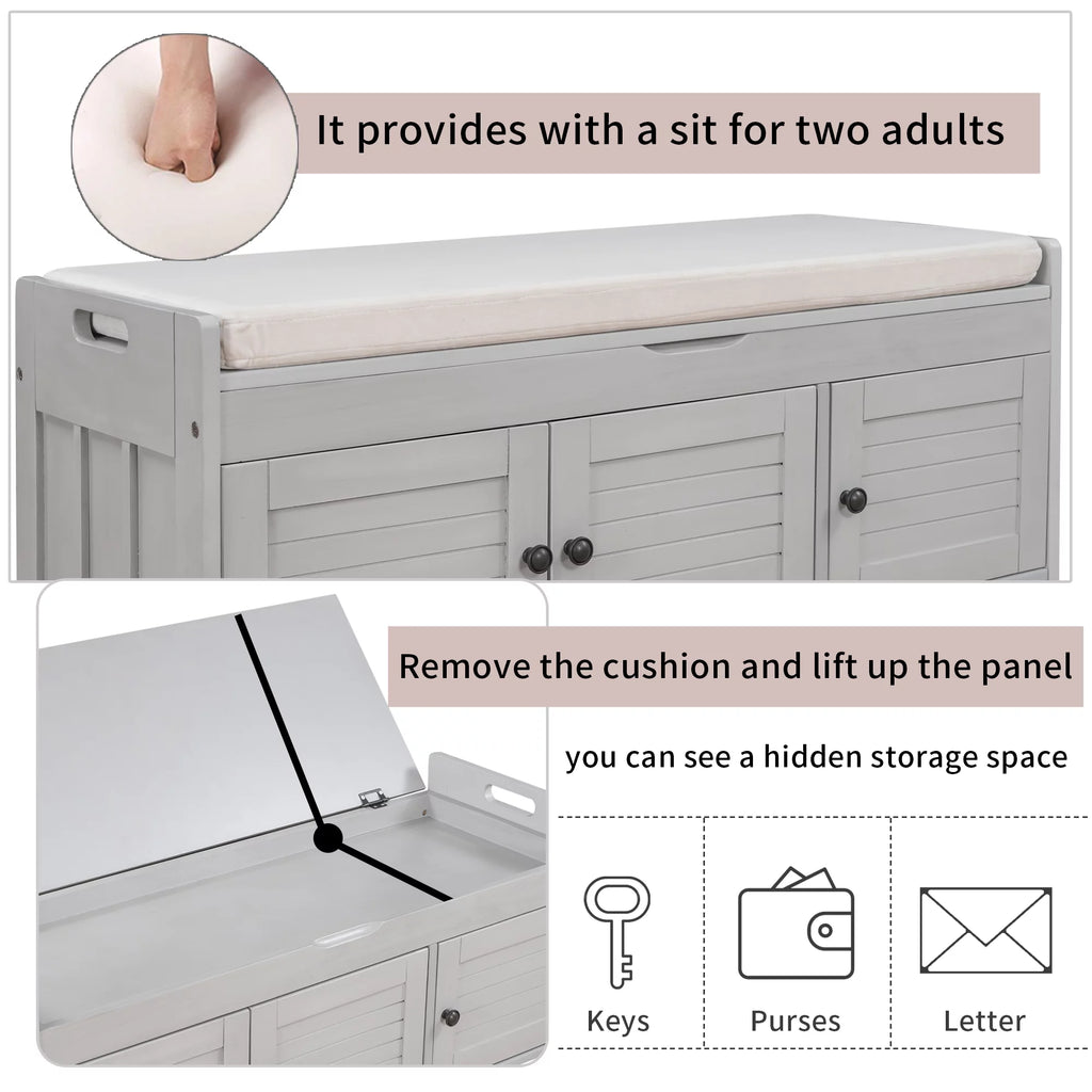 Gray Wash Storage Bench with Cushion T92778