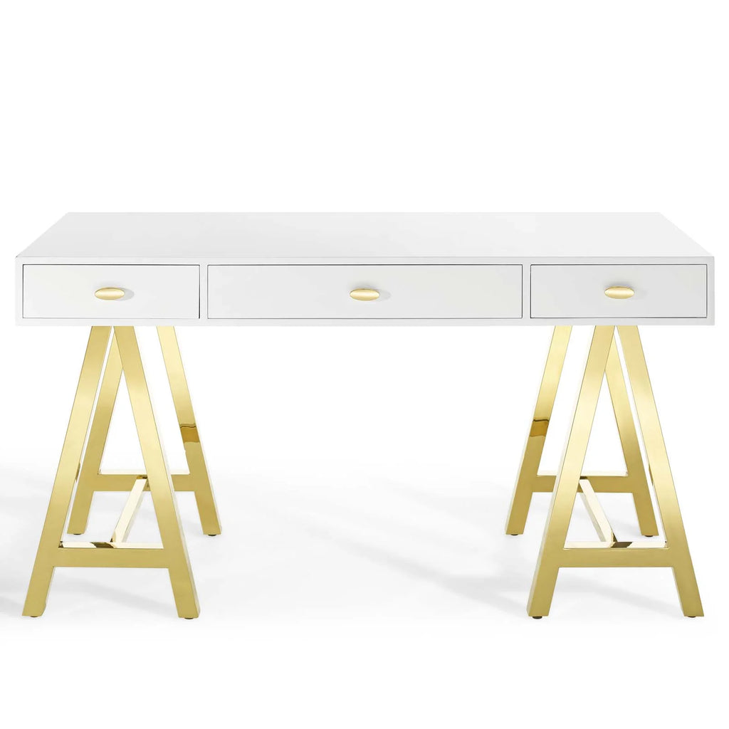 Wood Metal Gold White Computer Work Desk R903