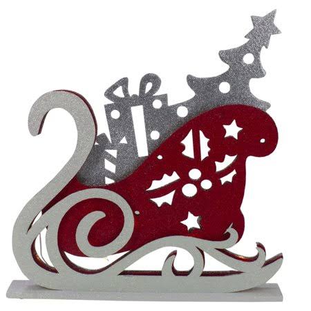 18x22 Pre-Lit Red and Silver LED Sleigh Tabletop Silhouette Decoration T9905