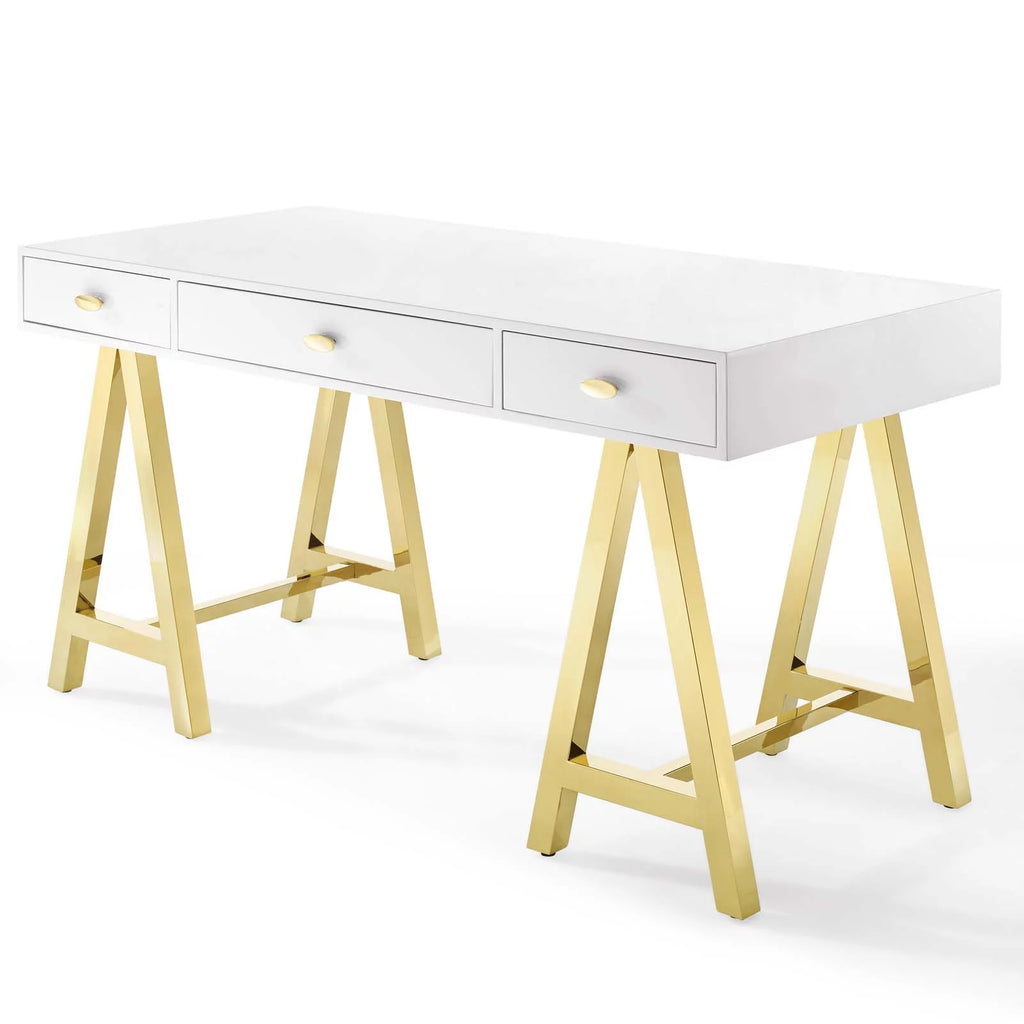 Wood Metal Gold White Computer Work Desk R903