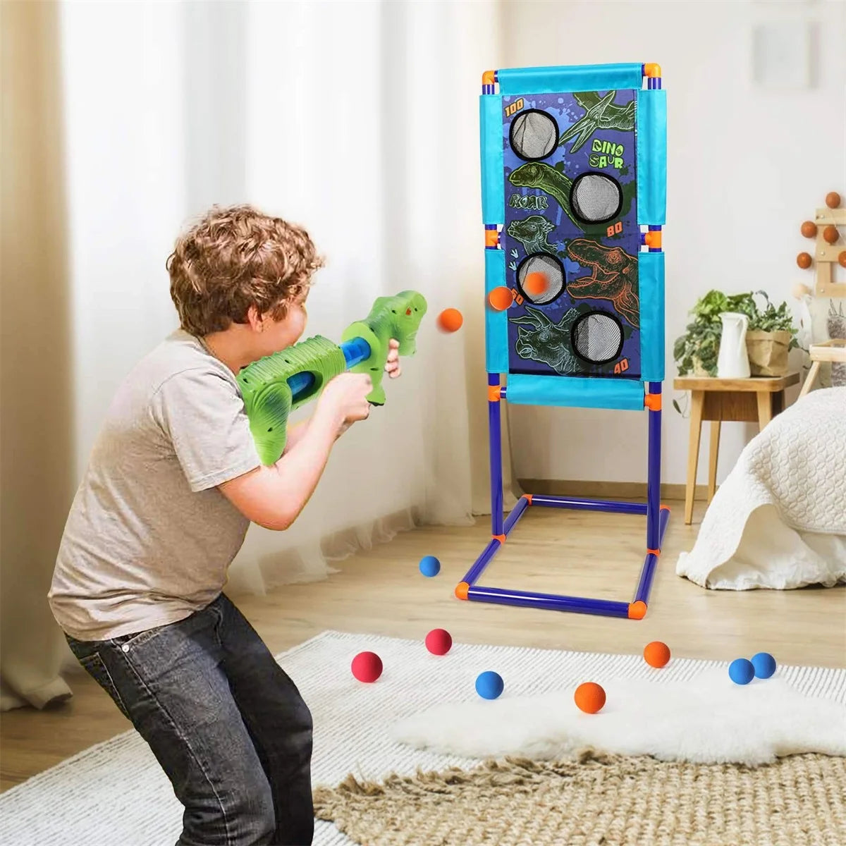 Dinosaur Shooting Game Toy with 2pk Foam Ball Popper Air Guns & 30 Foam Balls L27223