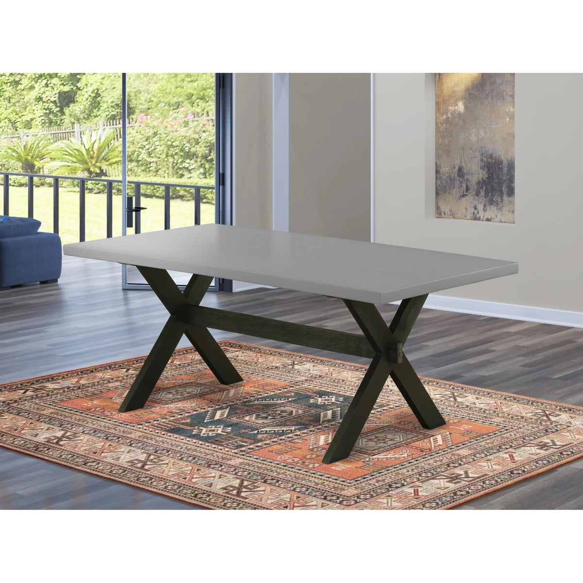 40x72 in Dining Table with Black Leg and Cement Top O34001