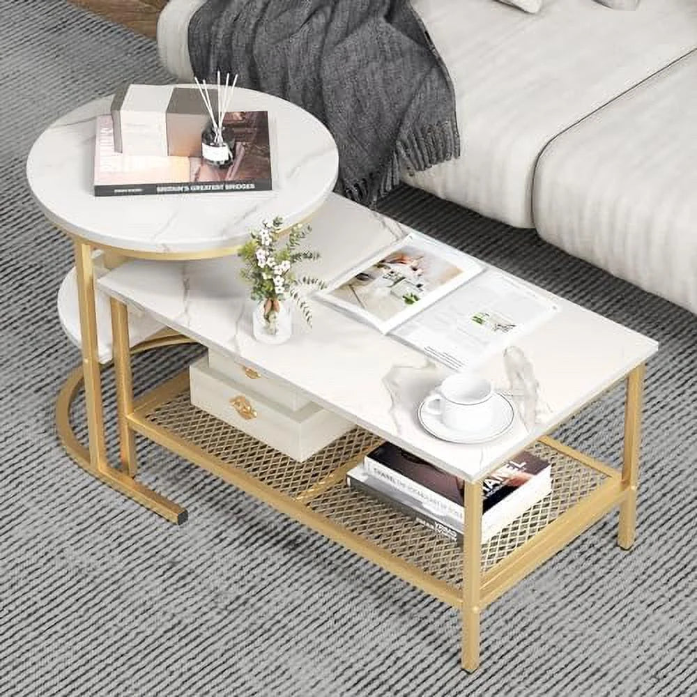 2 PCS Faux Marble Top Coffee Table Set G9003