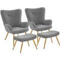 Gray Boucle Accent Chair and Ottoman Set with Golden Metal Legs V205485