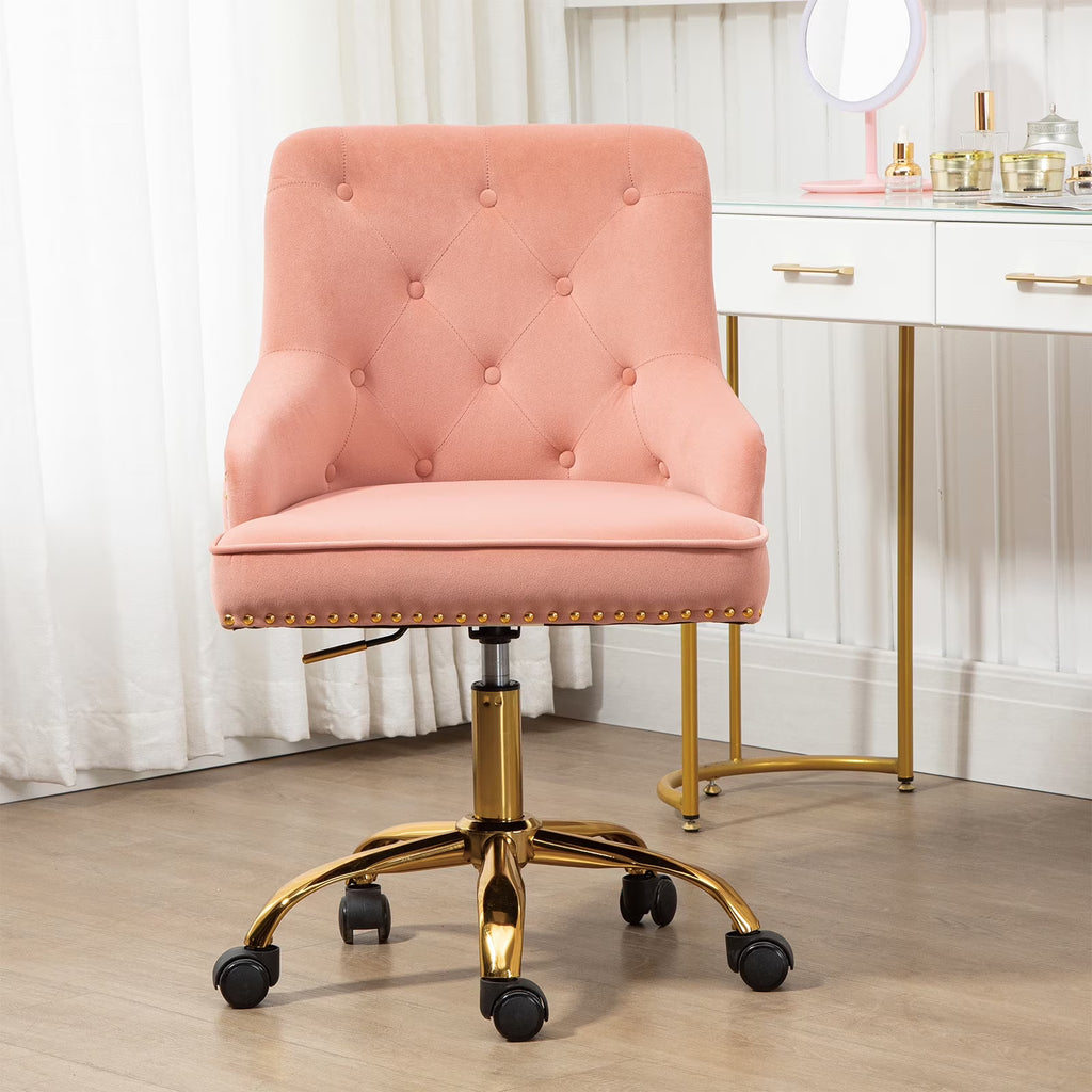 Velvet Vanity Chair with Tufted Button, Swivel Height-Adjustable Seat Q307071