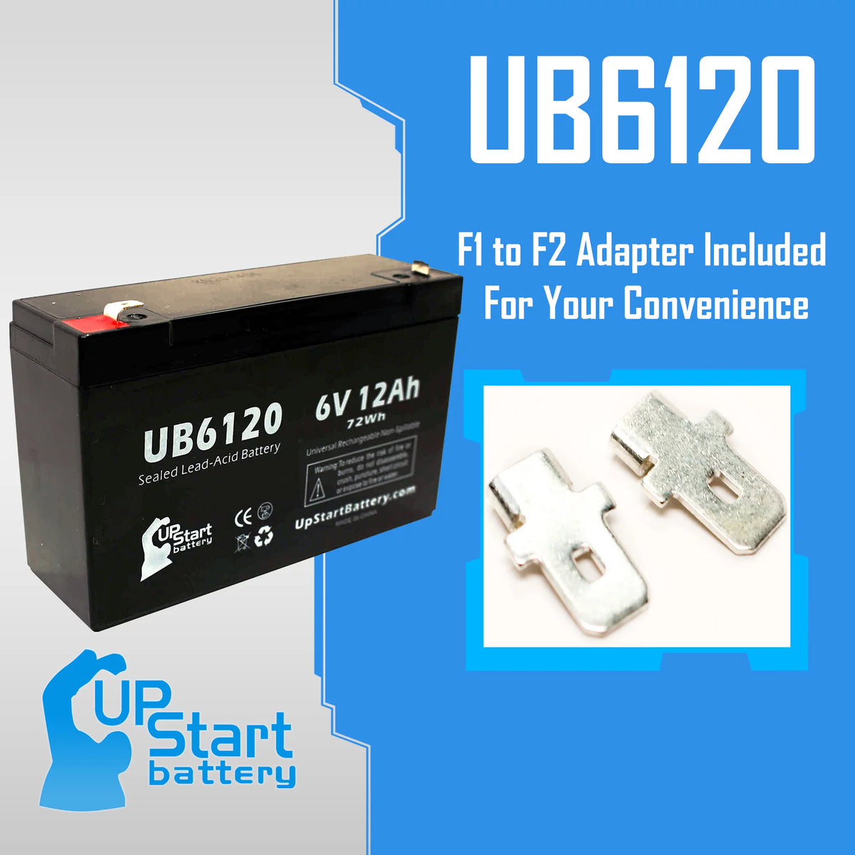 6V 12Ah Sealed Lead Acid Battery with F1 to F2 Terminal Adapters I499626