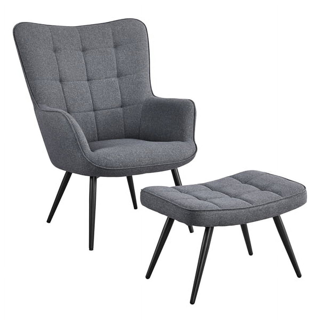 Gray Upholstered Accent Chair and Ottoman Set F9562