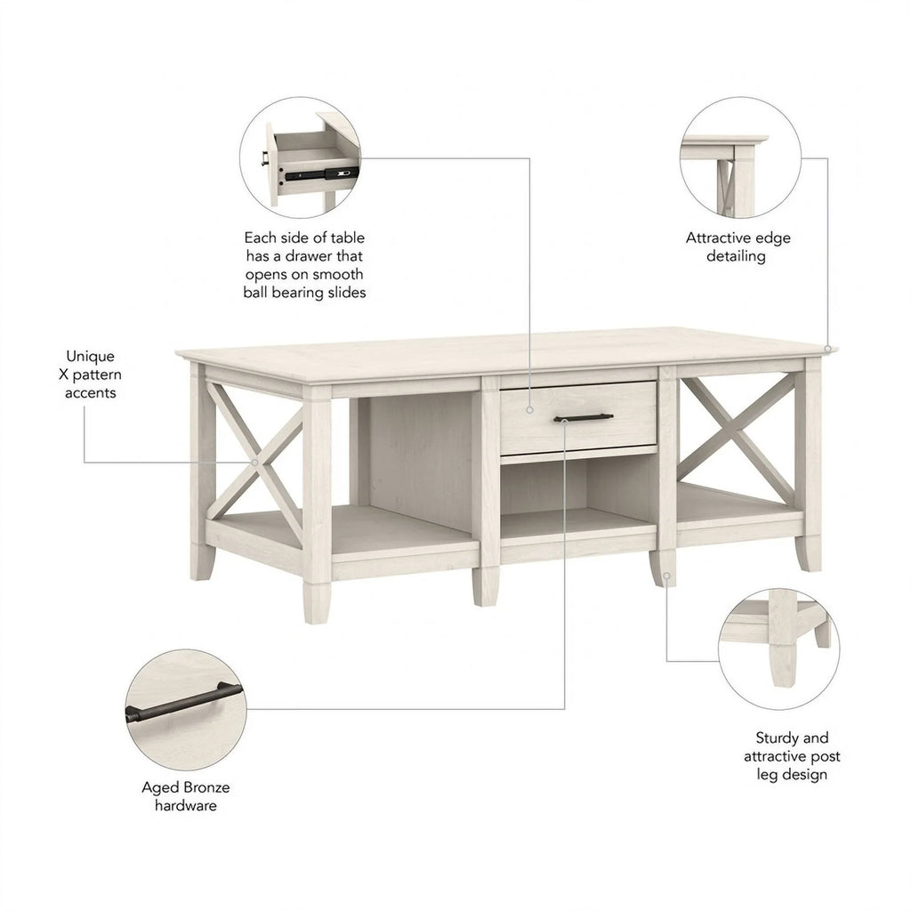 White Engineered Wood Coffee Table with Storage F339