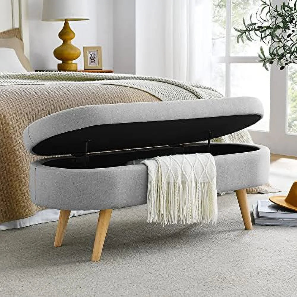 Oval Linen Fabric Upholstered Ottoman R691712