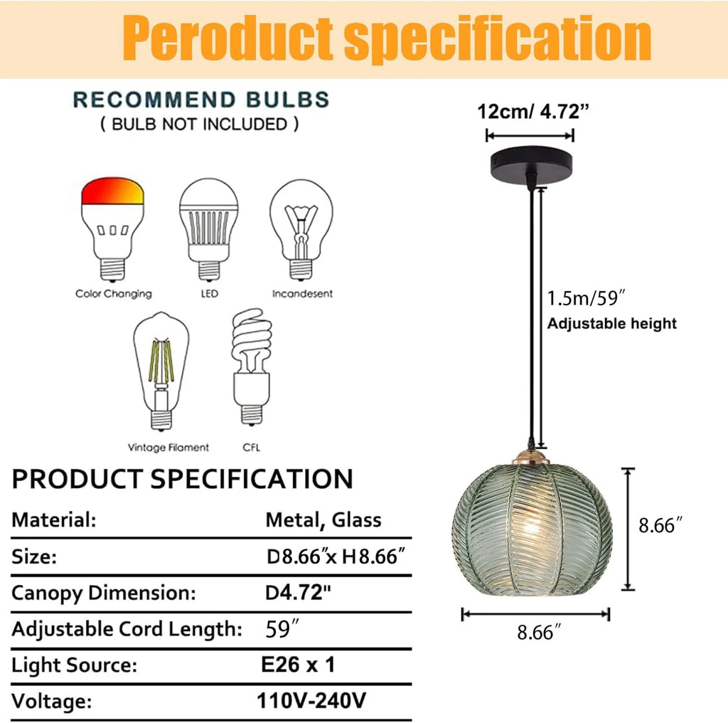 Green Glass Pendant Light Fixtures 2-Pack E2473