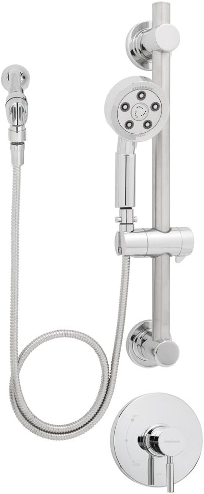 Polished Chrome Handheld Shower Head with Hose, Shower Valve, and Grab Bar Shower Combo D8933