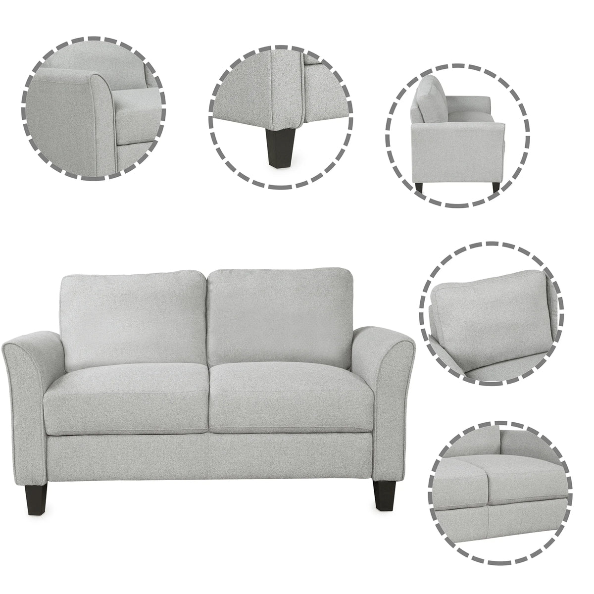 Light Gray Armrest Sofa Loveseat Chair 3-Seat Sofa F522