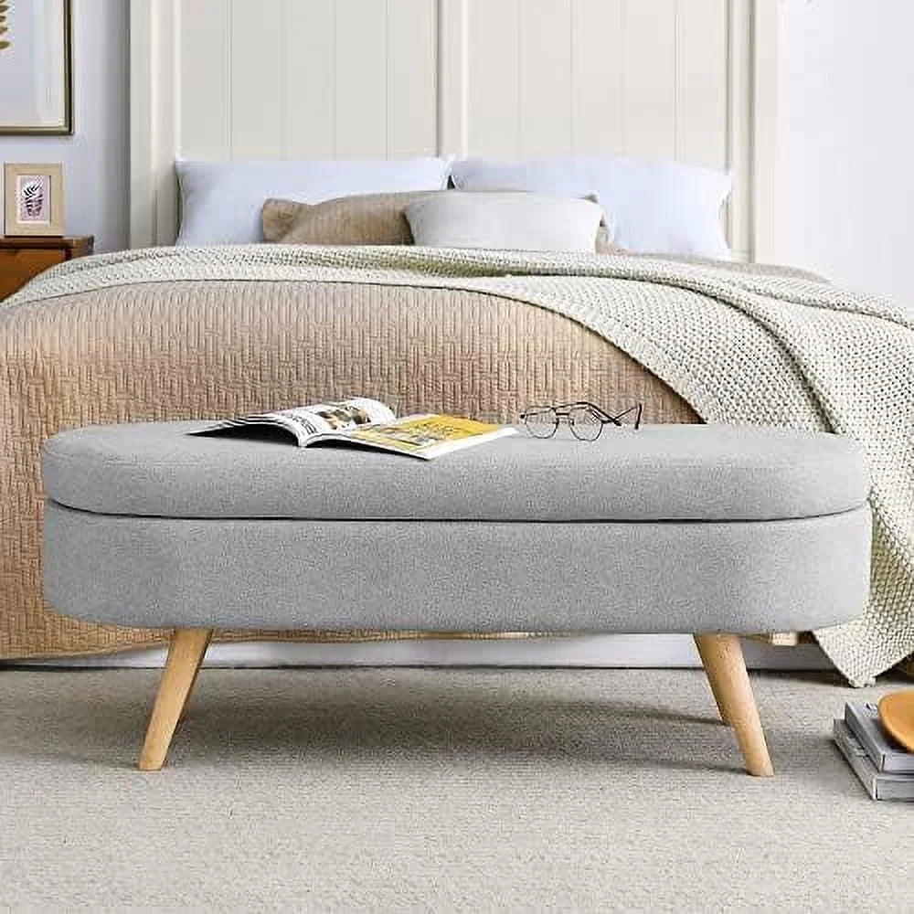 Oval Linen Fabric Upholstered Ottoman R691712