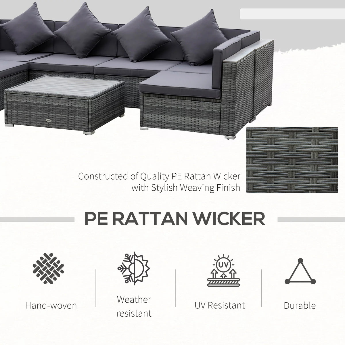 7-Piece PE Rattan Sectional Sofa Set with Acacia Top Coffee Table C93534